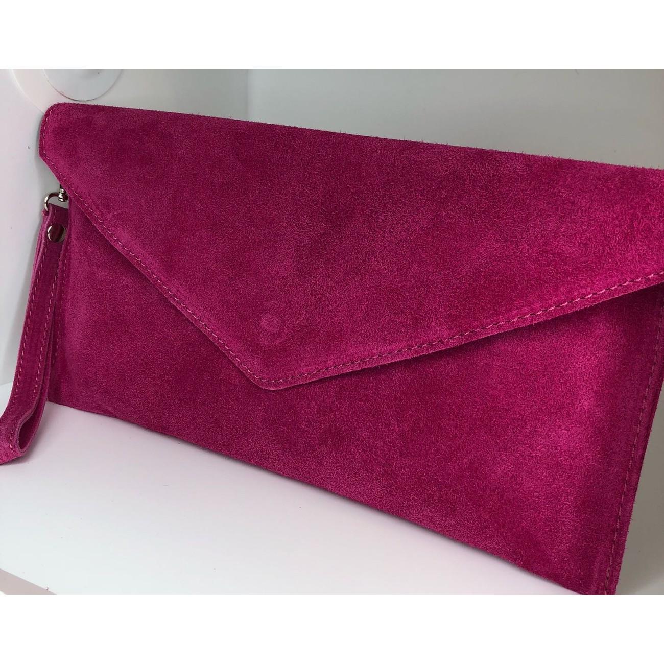 Lucy Cobb Bags Suede Clutch in Fuchsia