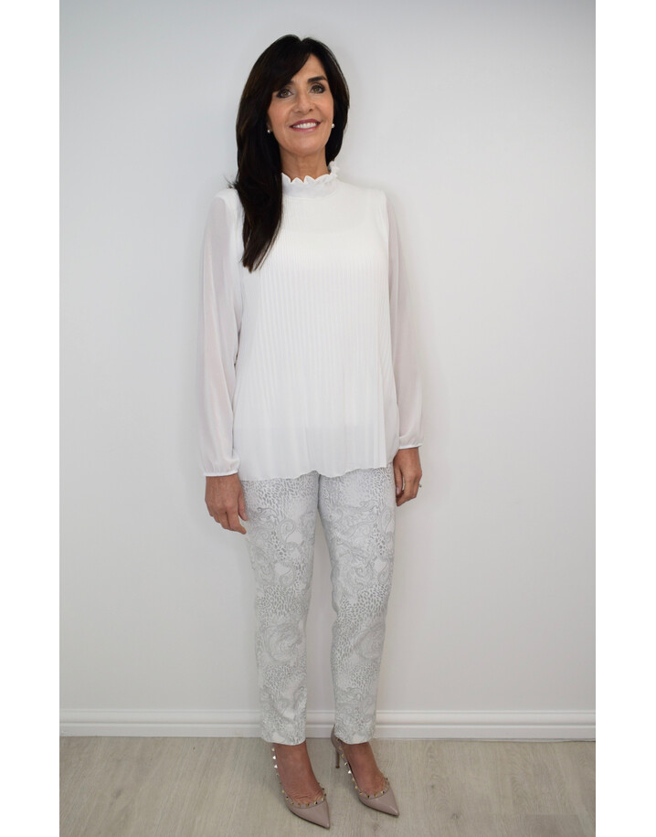 Robell Rose 09 Paisley Metallic Print Trousers - Silver