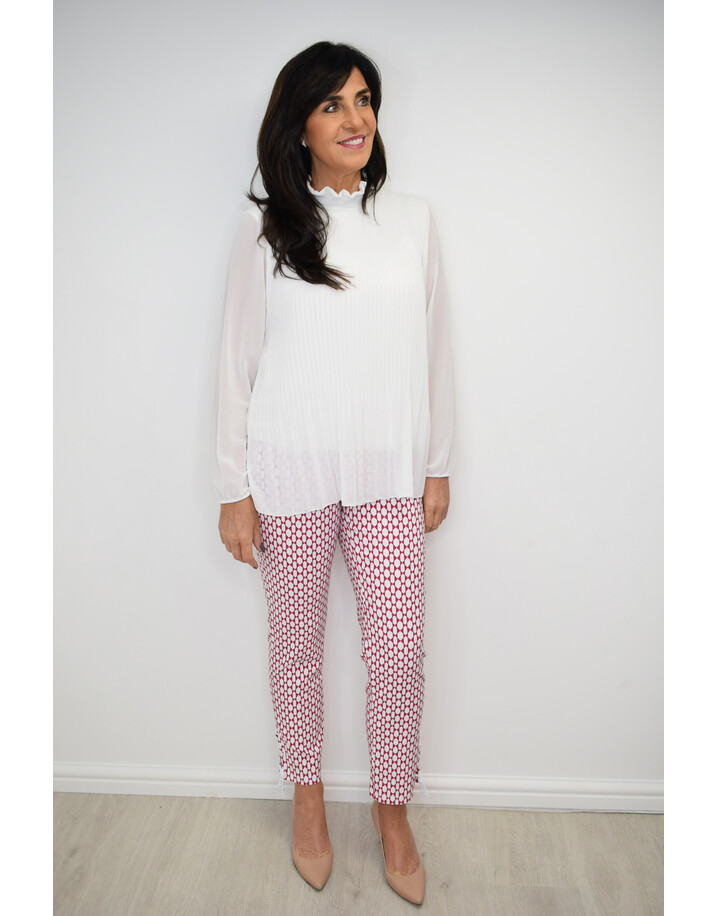Robell Rose 09 Geo Print Trousers  - Raspberry White