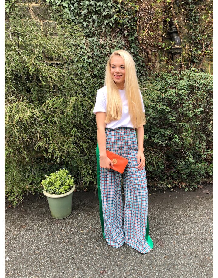 Glamorous Grid Print Wide Leg Trousers - Green