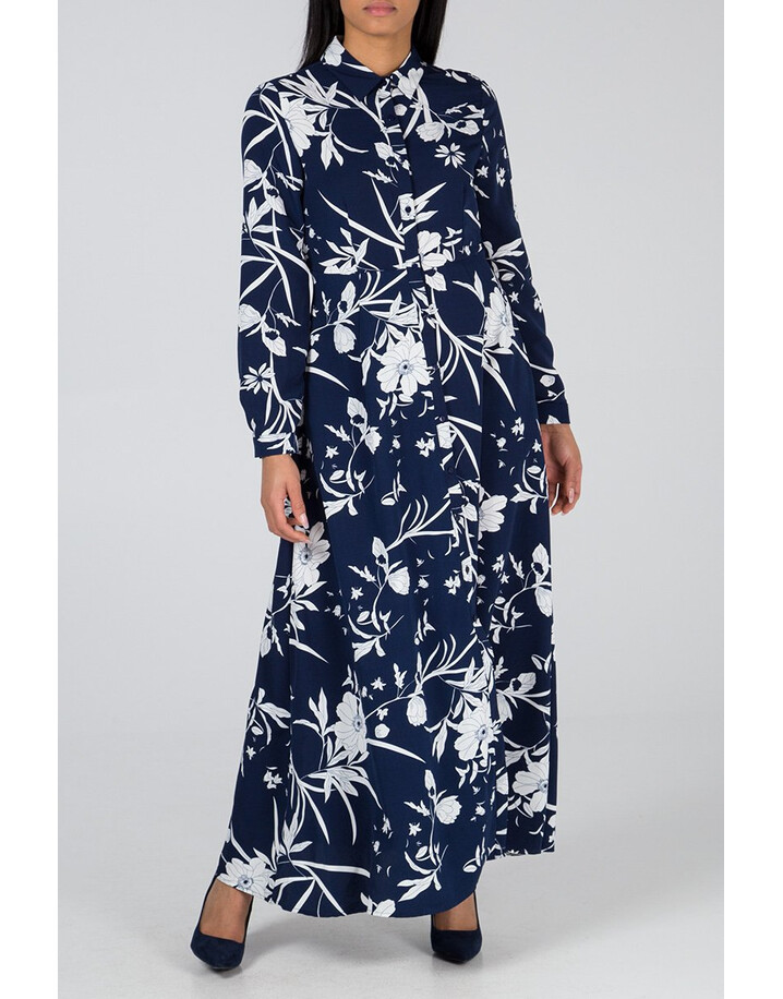 Lucy Cobb Floral Shirt Dress - Navy