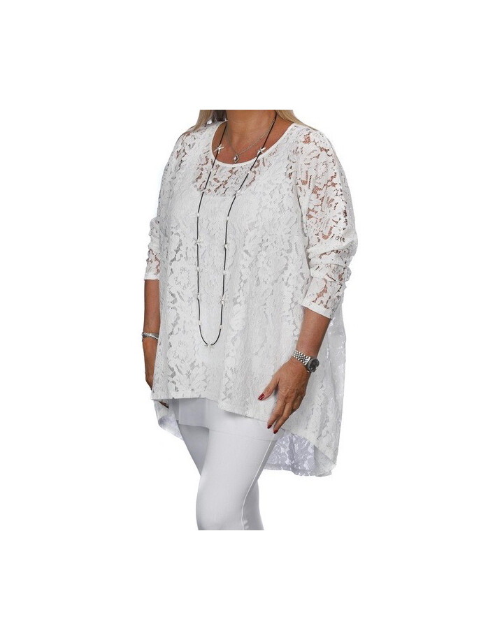 Malissa J Lace Long Line Top  - White