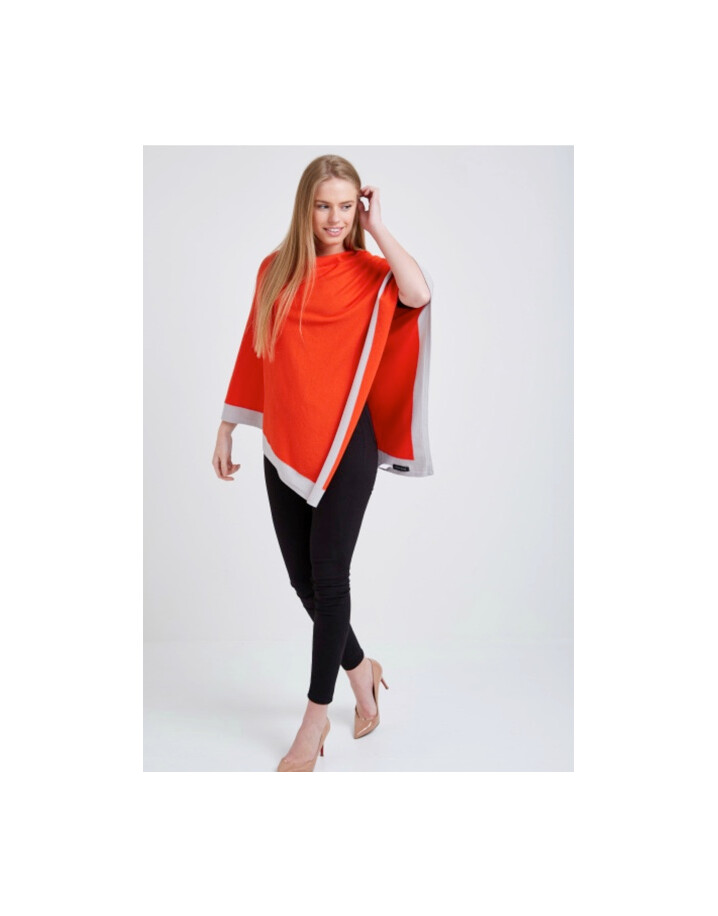 Lucy Cobb Colour Border Poncho - Orange