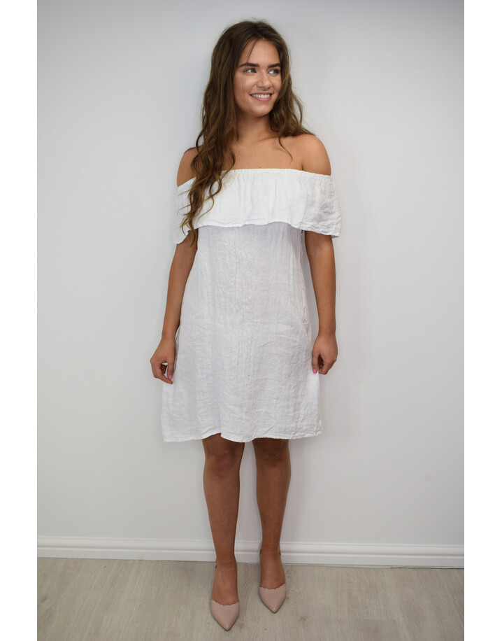 Lucy Cobb Era Frill Linen Dress - White