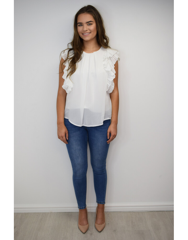 Lucy Cobb Fallon Frill Sleeve Top - White