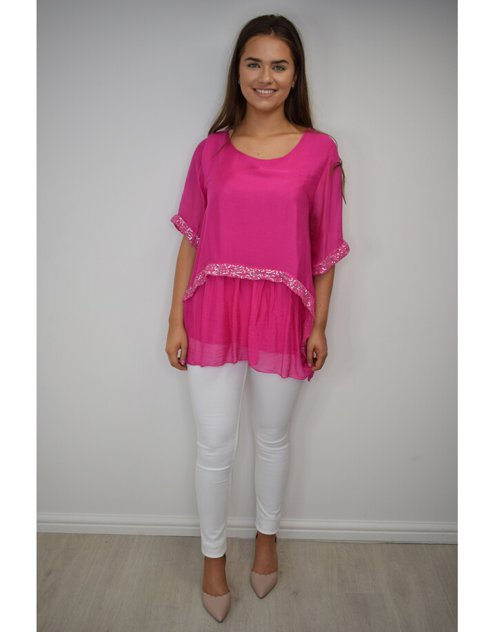 Lucy Cobb Cassie Chiffon Sequin Top - Fuchsia