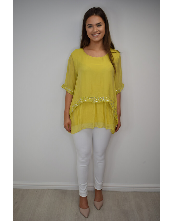 Lucy Cobb Cassie Chiffon Sequin Top - Yellow