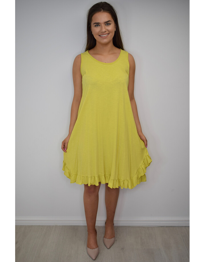 Lucy Cobb Tess Frill Hem T Shirt Dress - Mustard