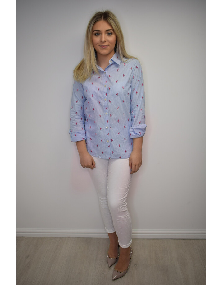 Alice Collins Flamingo Pinstripe Shirt - Blue Stripe
