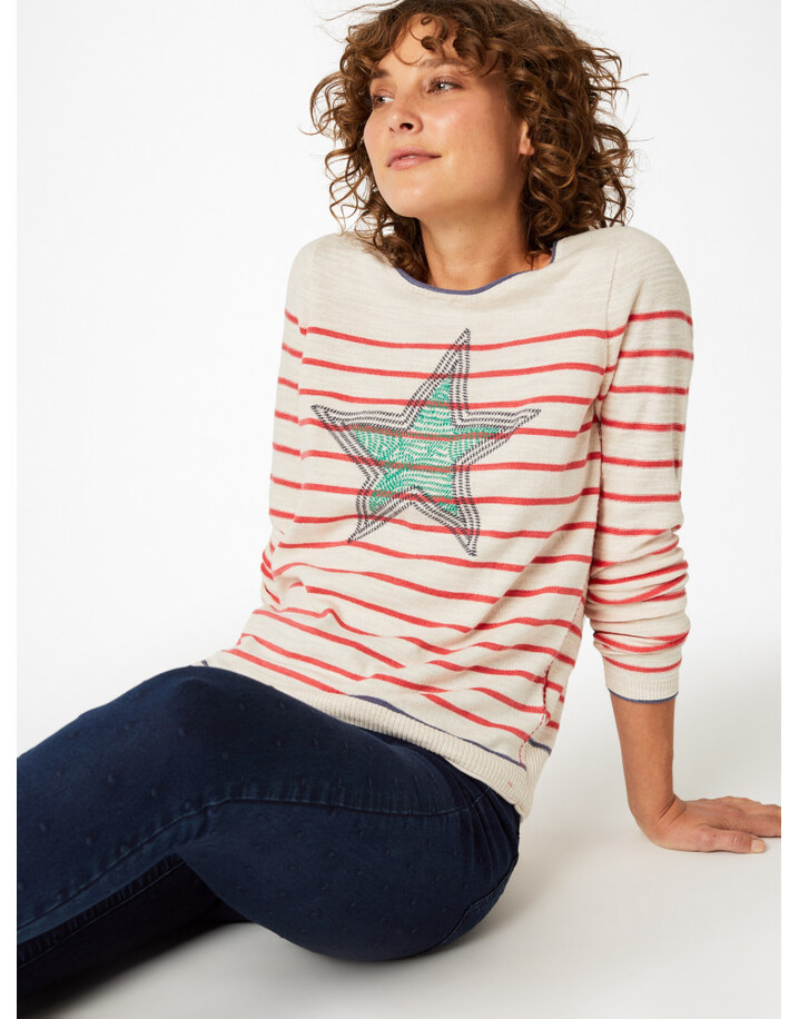 White Stuff Illustration Star Jumper - Stone