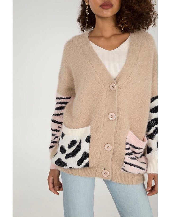 Lucy Cobb Animal Print Cardigan  - Beige