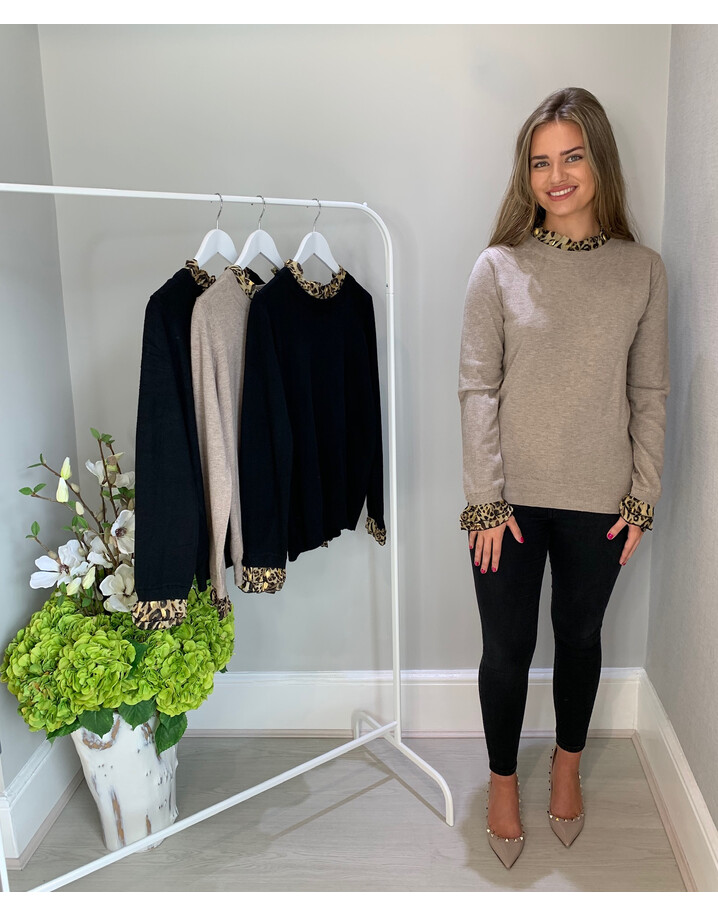 Lucy Cobb High Neck Animal Frill Jumper - Stone