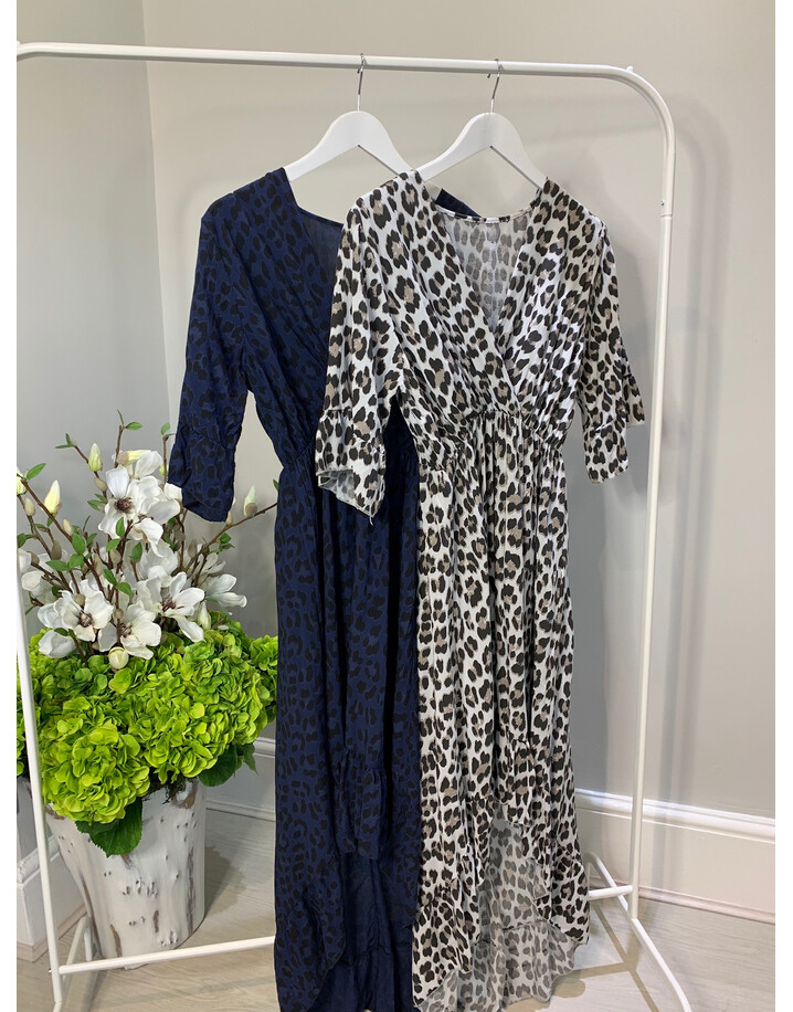 Lucy Cobb Animal Print Dip Hem Dress - Light Grey