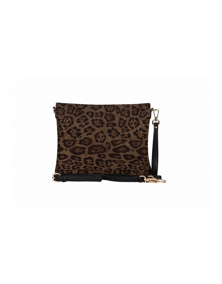 Malissa J Leopard Diamante Clutch Bag - Khaki