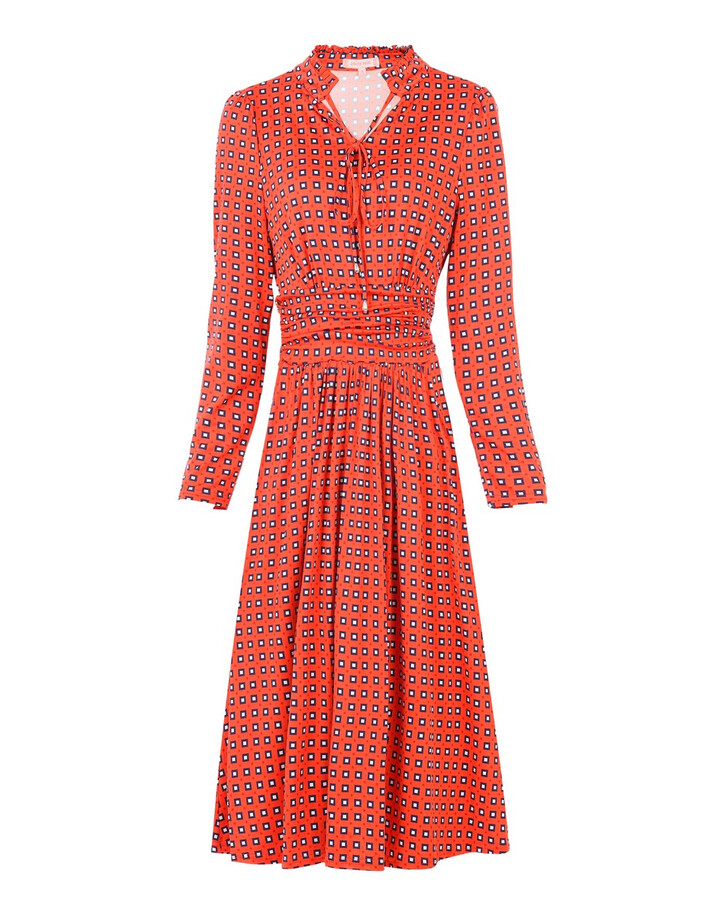 Jolie Moi Tie Neck Midi Dress - Red Mix