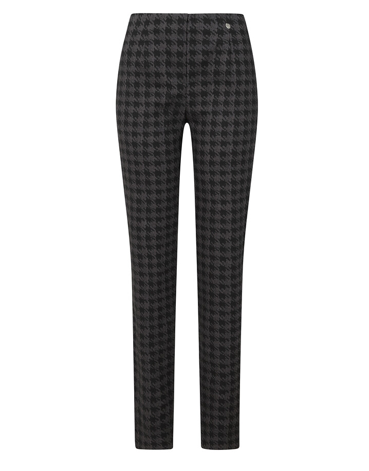 Robell Marie Dogtooth Check Trousers - Taupe