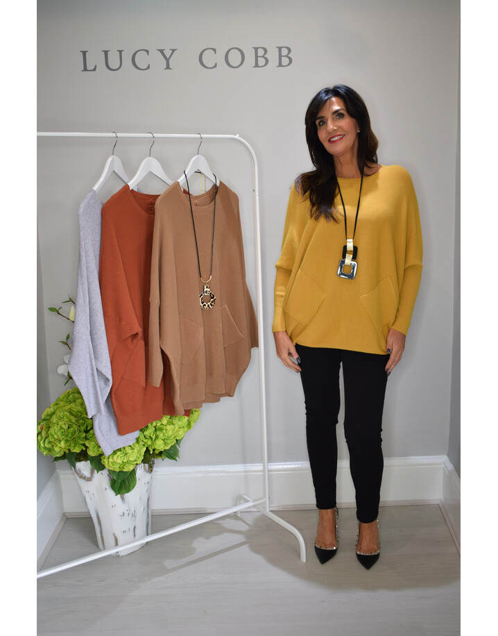 Lucy Cobb Cross Back Ribbed Jumper  - Mustard