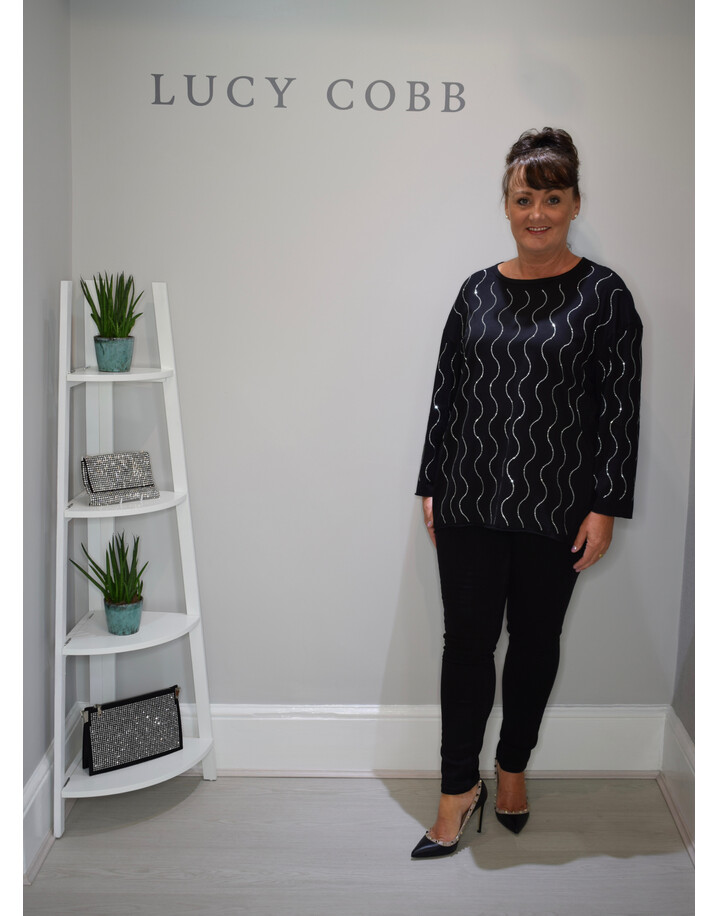 Malissa J Swirl Bling Top - Black