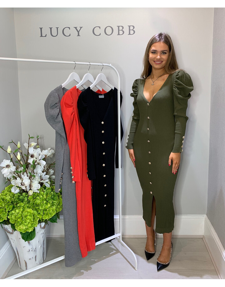 Lucy Cobb Pip Puff Sleeve Dress - Khaki