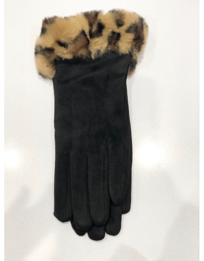 Malissa J Animal Faux Fur Cuff Gloves - Leopard Print Brown