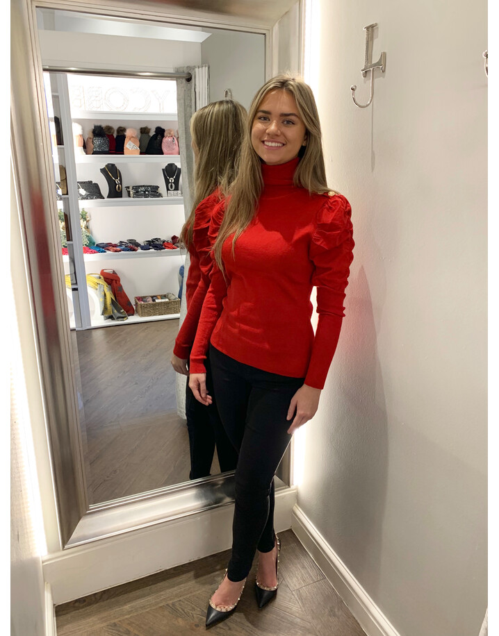 Lucy Cobb Patsy Puff Sleeve Polo Neck - Red