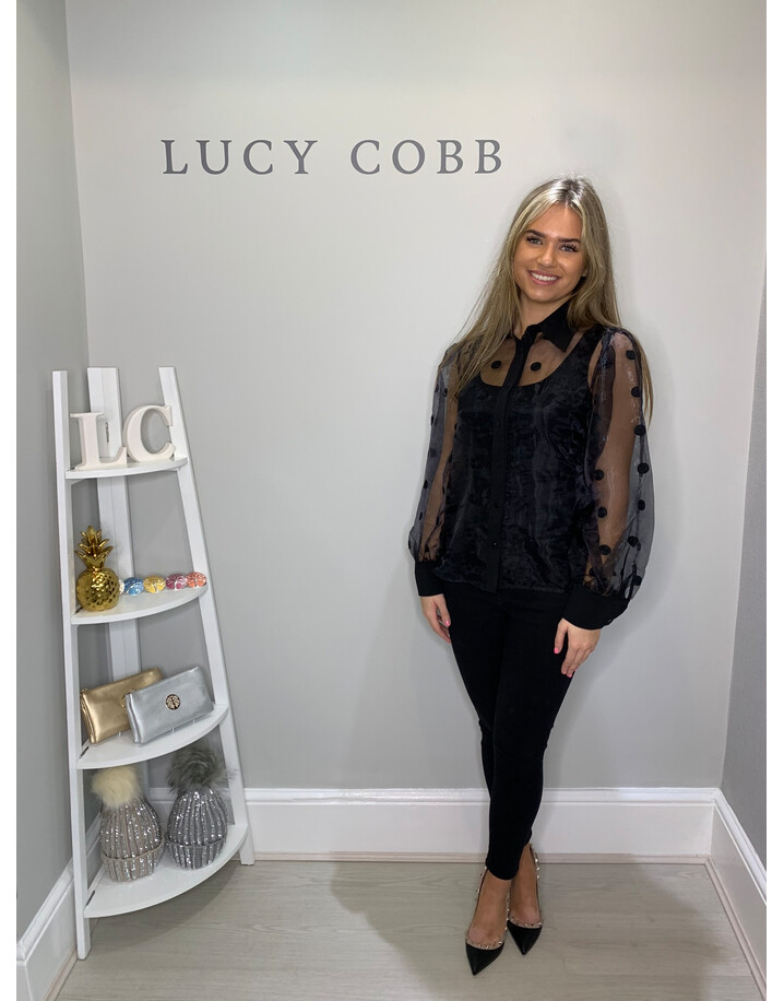 Lucy Cobb Organza Spot Blouse  - Black