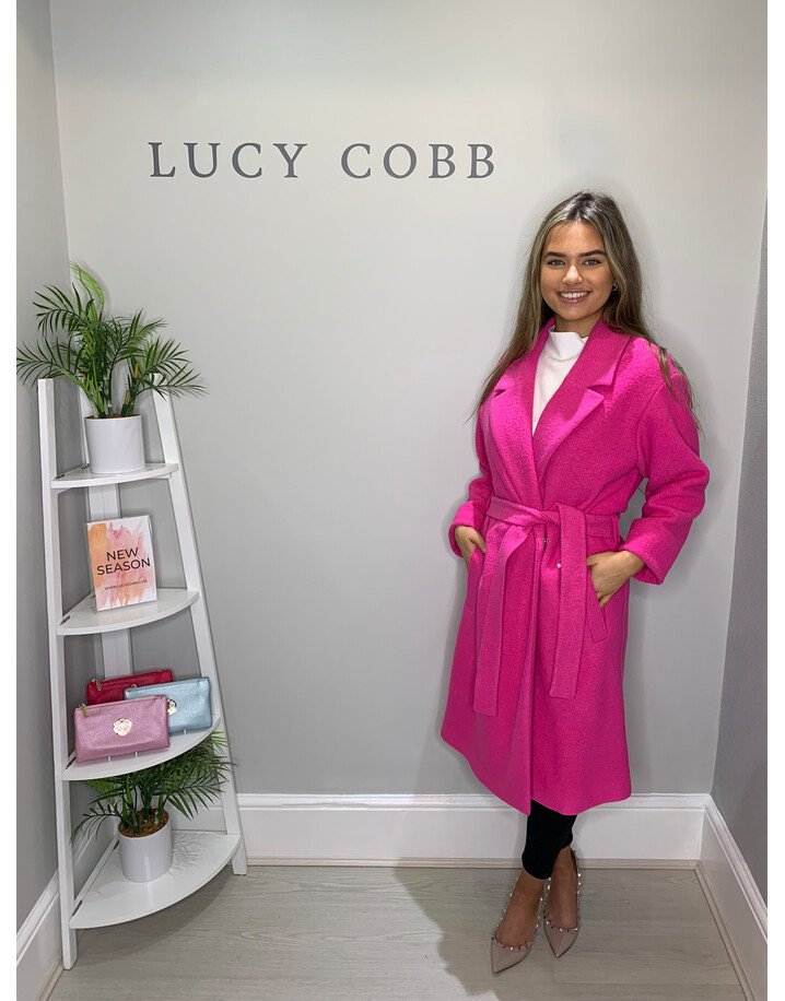 Oui Vigin Wool Wrap Coat -  Fuchsia Pink Mix