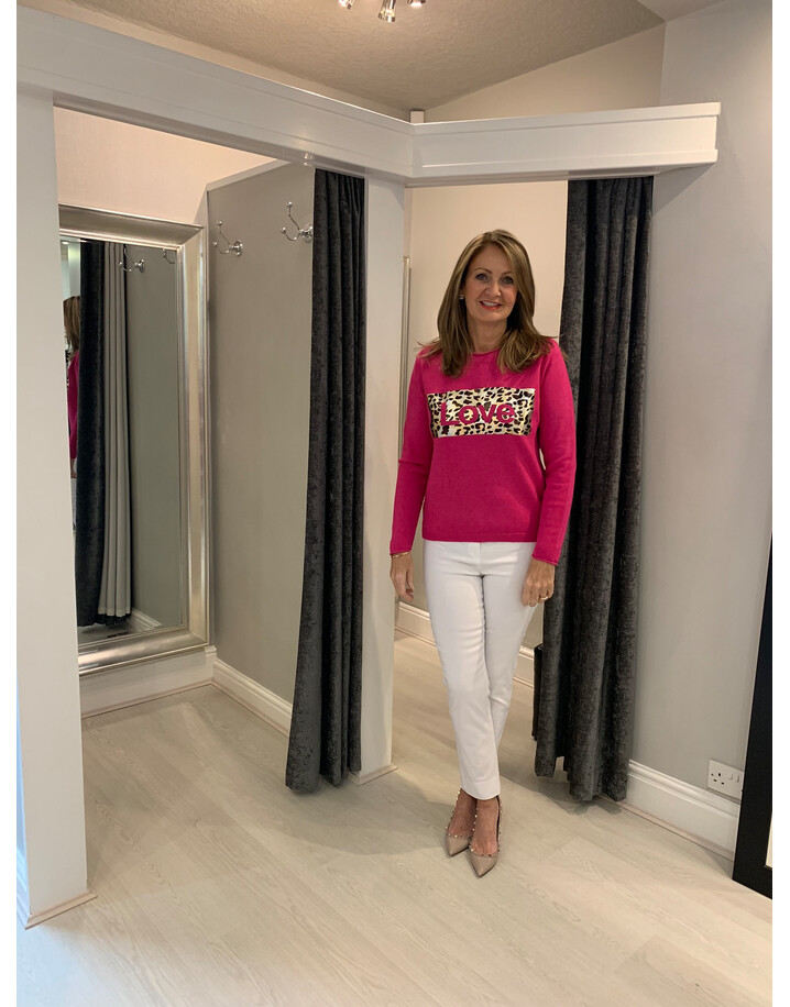 Lucy Cobb Love Leopard Printed Jumper  - Fuchsia