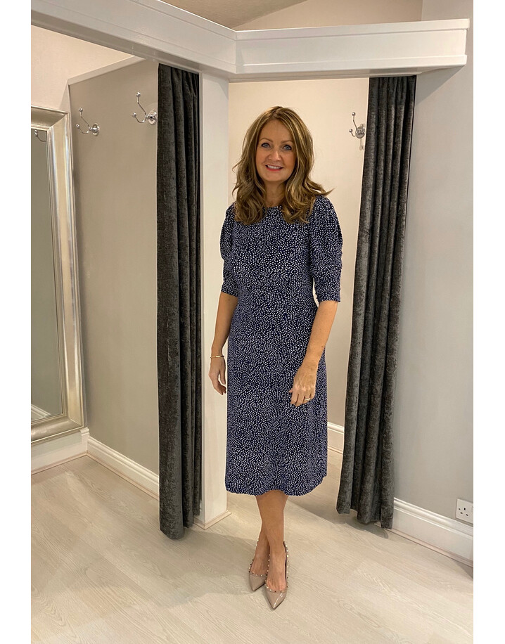Lucy Cobb Printed 3/4 Sleeve Midi Dress - Navy