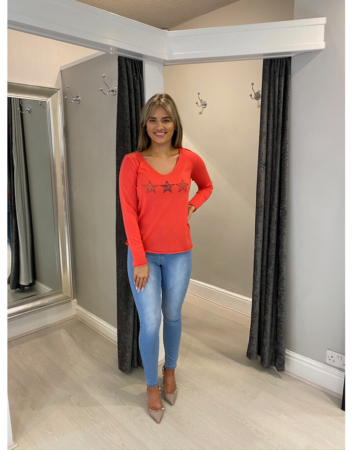 Lucy Cobb Three Animal Print Star Jumper - Red