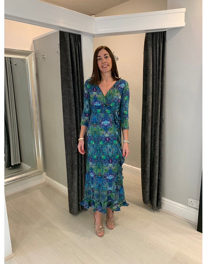 Sophia Alexia Ruffle Wrap Dress Long - Blue Iguana