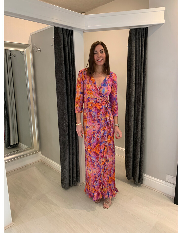 Sophia Alexia Ruffle Wrap Dress Long - Pink Fire