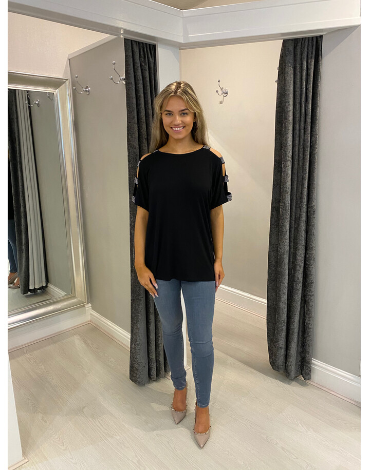 Lucy Cobb Diamante Cold Shoulder Top  - Black