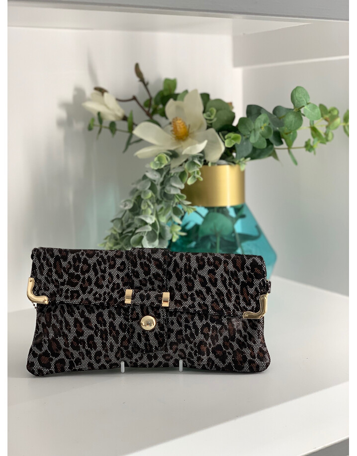 Malissa J Leather Button Clutch - Leopard Print