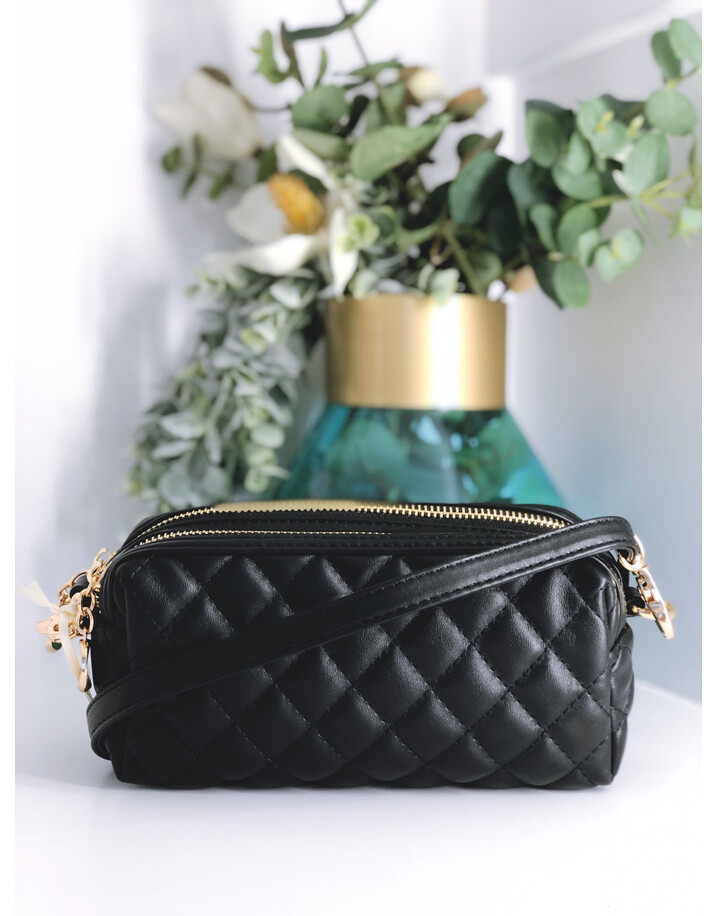 Malissa J Double Zip Quilted Crossbody Bag - Black