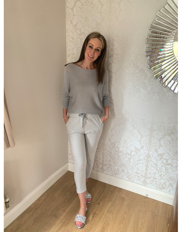 Lucy Cobb Satin Bow Back Jumper - Silver Grey