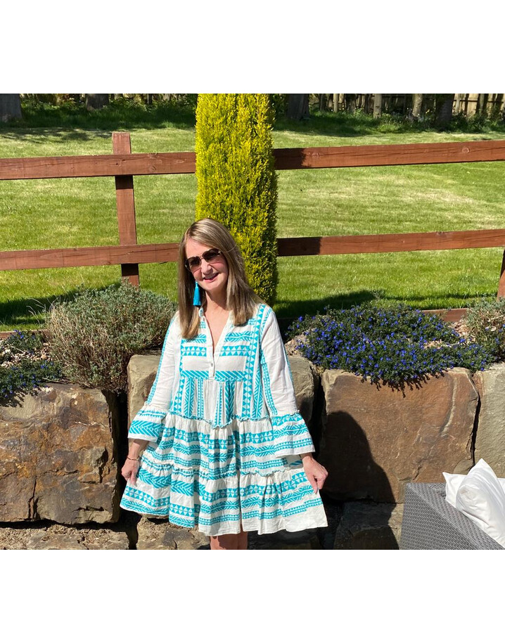 Lucy Cobb Aztec Tiered Dress - Aqua