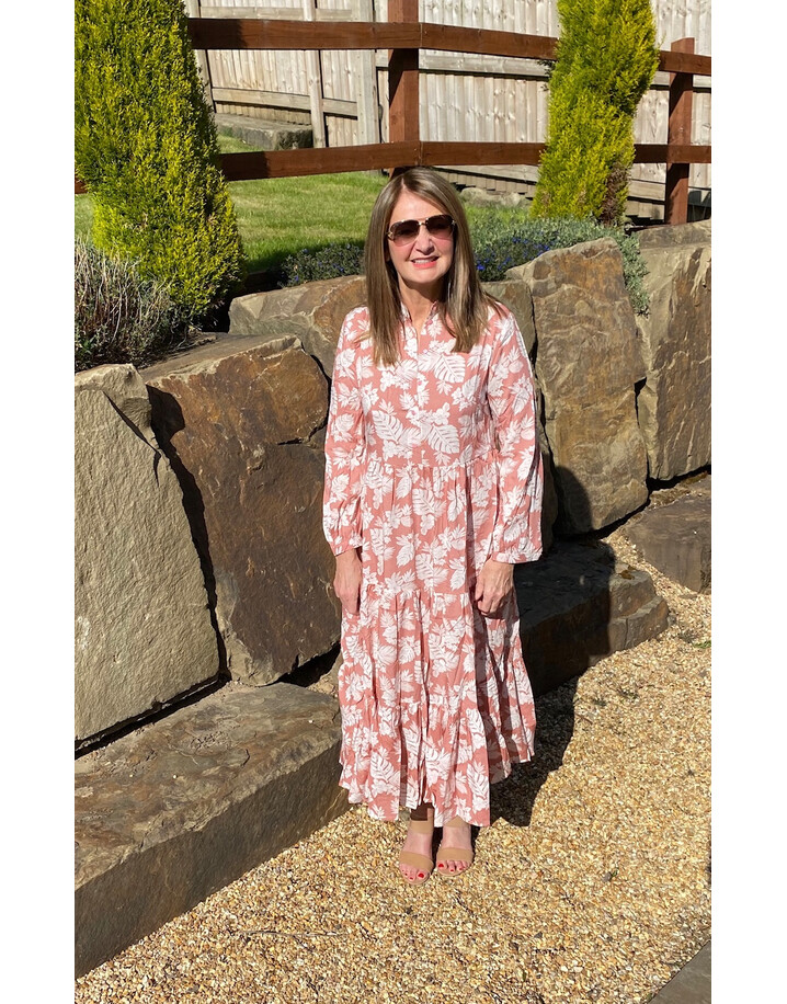 Lucy Cobb Tanya Tiered Midi Dress  - Pink Leaf