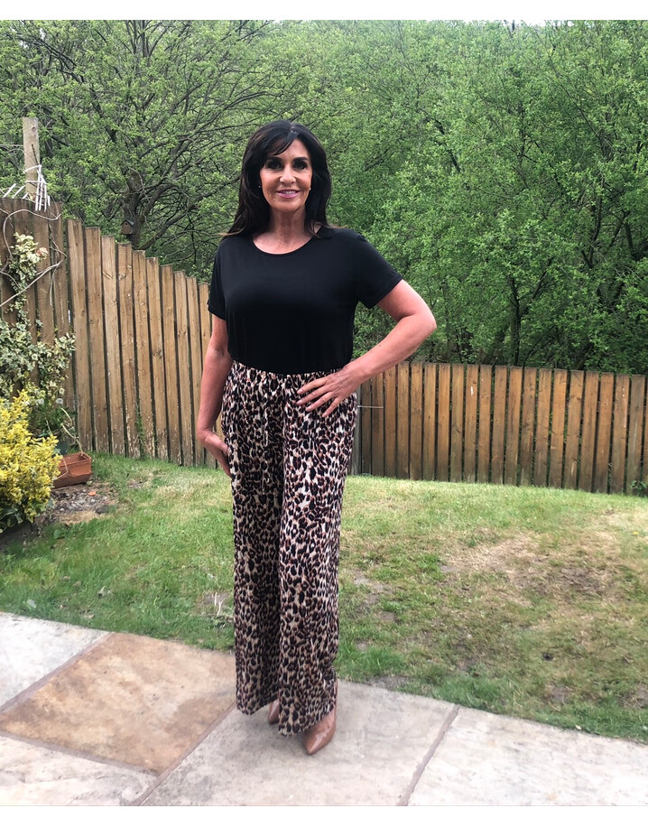 Lucy Cobb Ava Animal Wide Leg Trousers  - Stone Animal Print