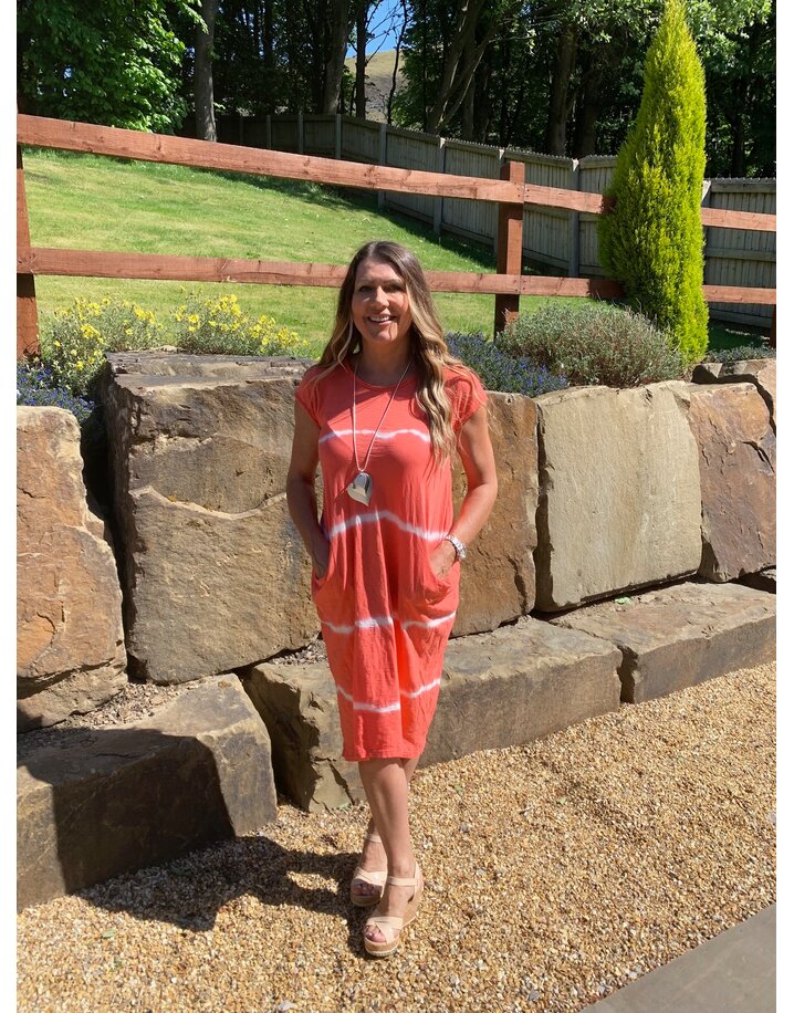 Lucy Cobb Taylor Tie Dye T Shirt Dress - Coral