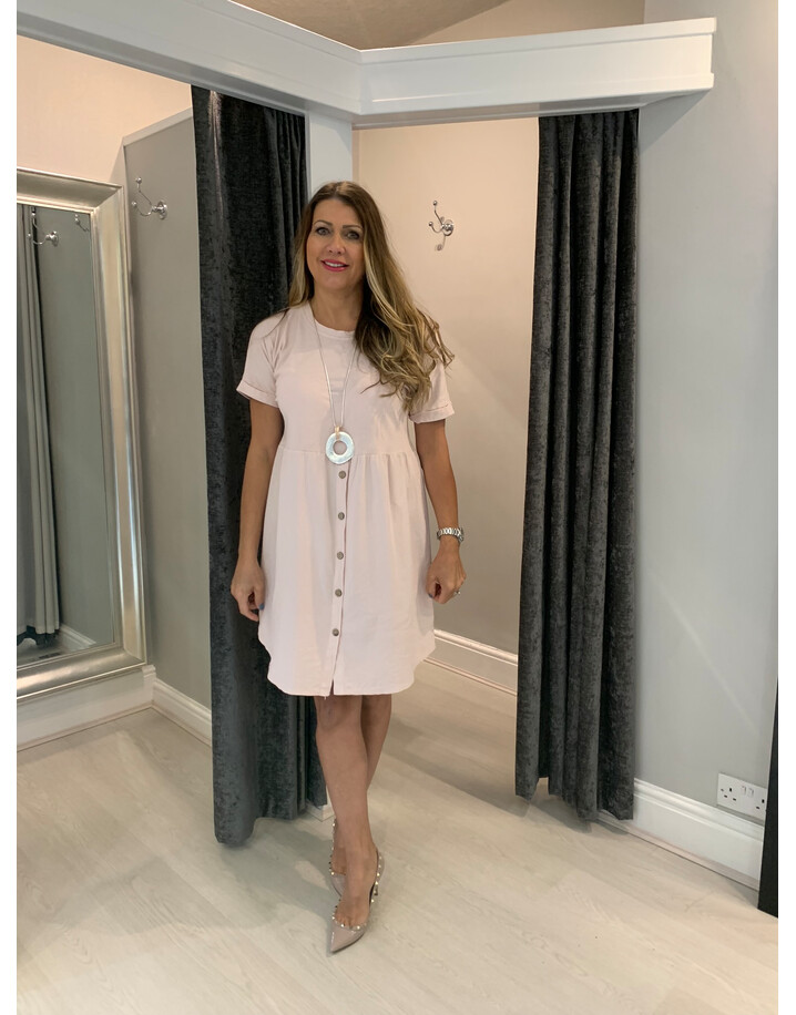 Lucy Cobb Sky Button Dress - Baby Pink
