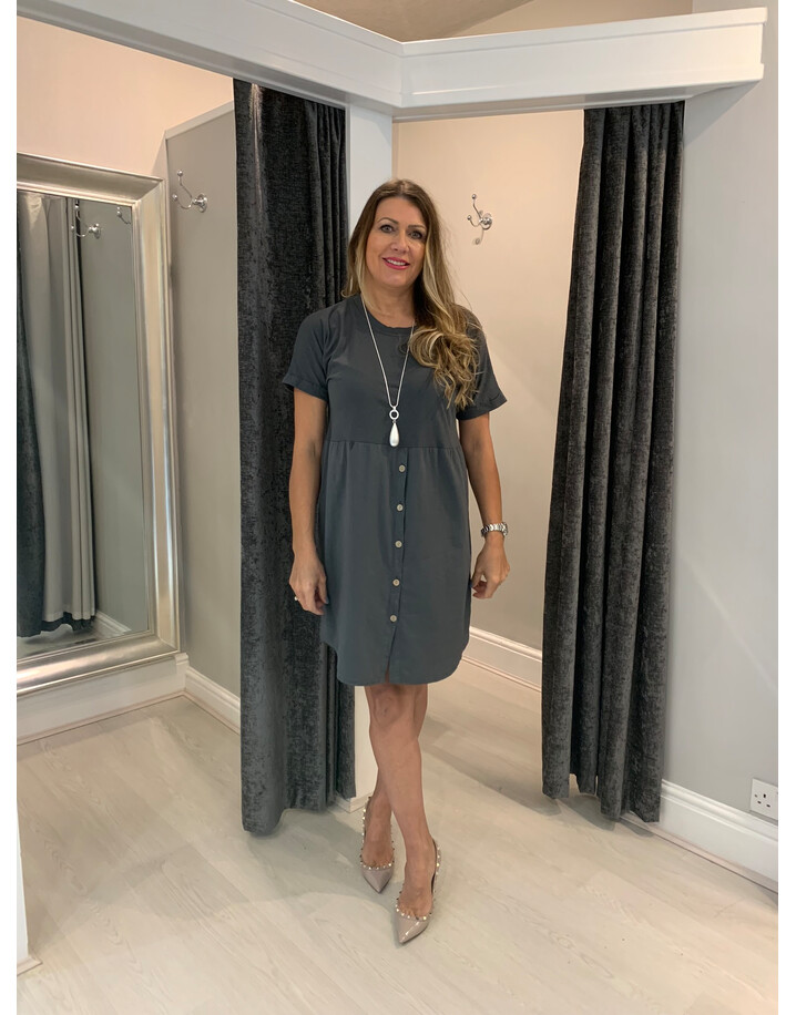 Lucy Cobb Sky Button Dress - Charcoal