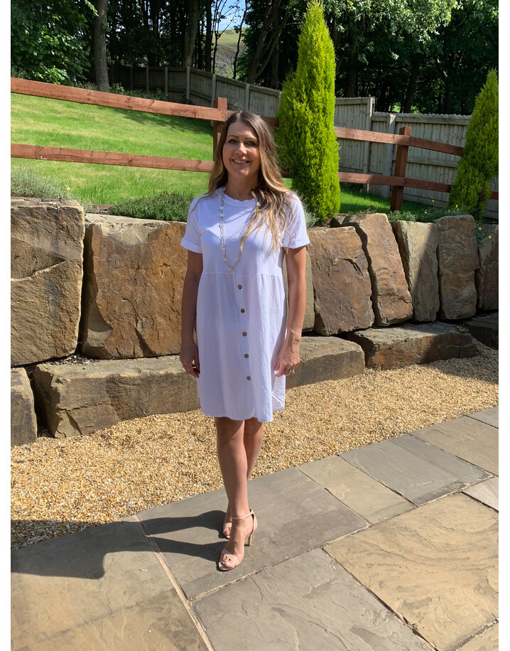Lucy Cobb Sky Button Dress - White
