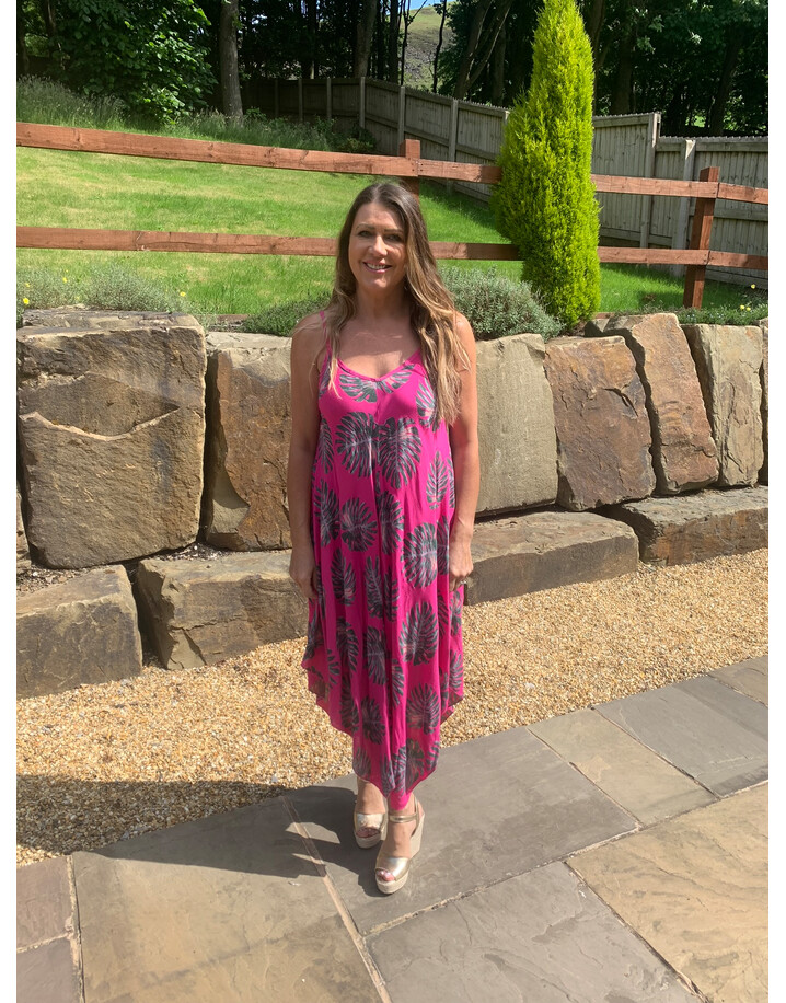 Lucy Cobb Palm Leaf Handkerchief Dress - Fuchsia