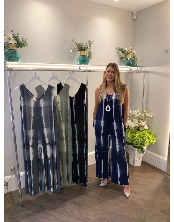 Lucy Cobb Tie Dye Wide Leg Jumpsuit - Navy