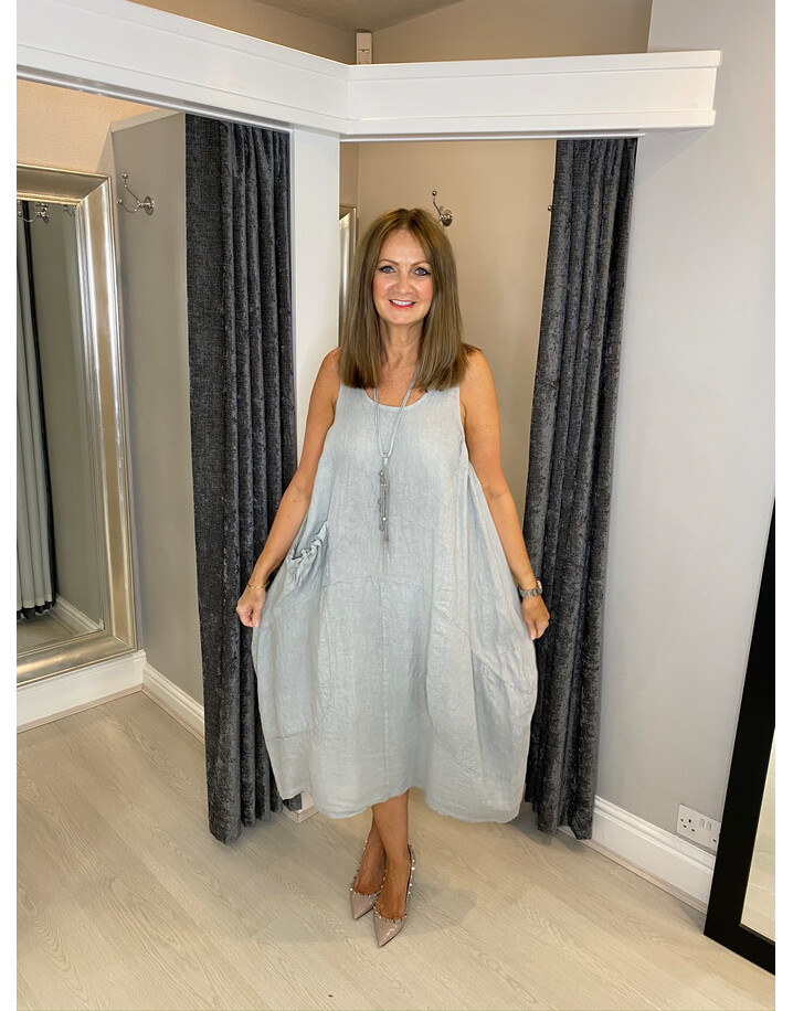 Lucy Cobb Perle Parachute Linen Dress - Silver Grey