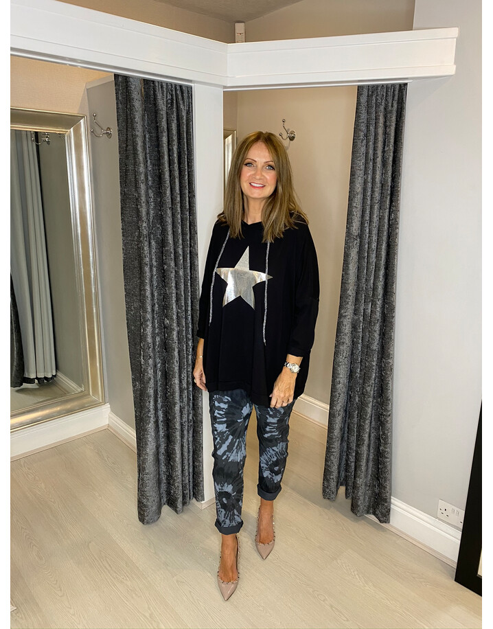Lucy Cobb Silver Star Oversized  Hoodie - Black