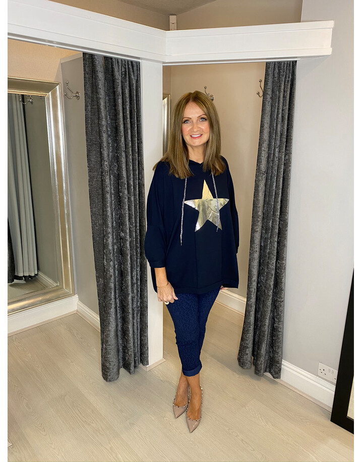 Lucy Cobb Silver Star Oversized  Hoodie - Navy