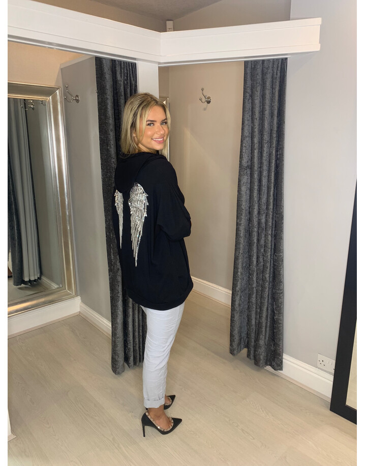 Lucy Cobb Sequin Angel Wing Hoodie - Black