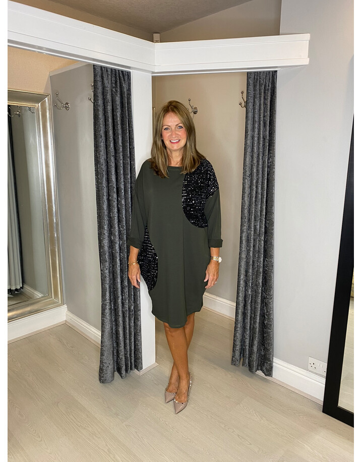 Lucy Cobb Curve Sara Sequin Sweatshirt Tunic - Khaki